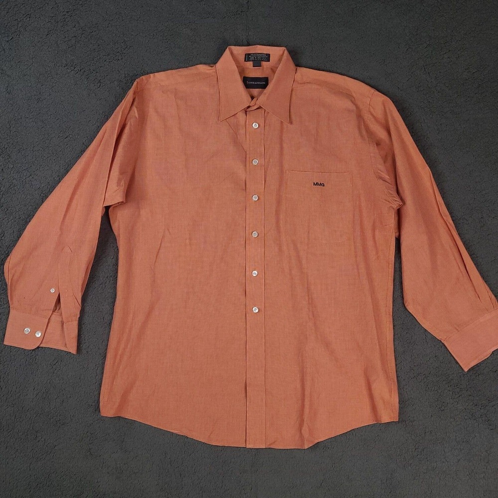 Conte Di Milano Dress Shirt Men’s 16 34/35 Orange Button Down Long‎ Sleeve